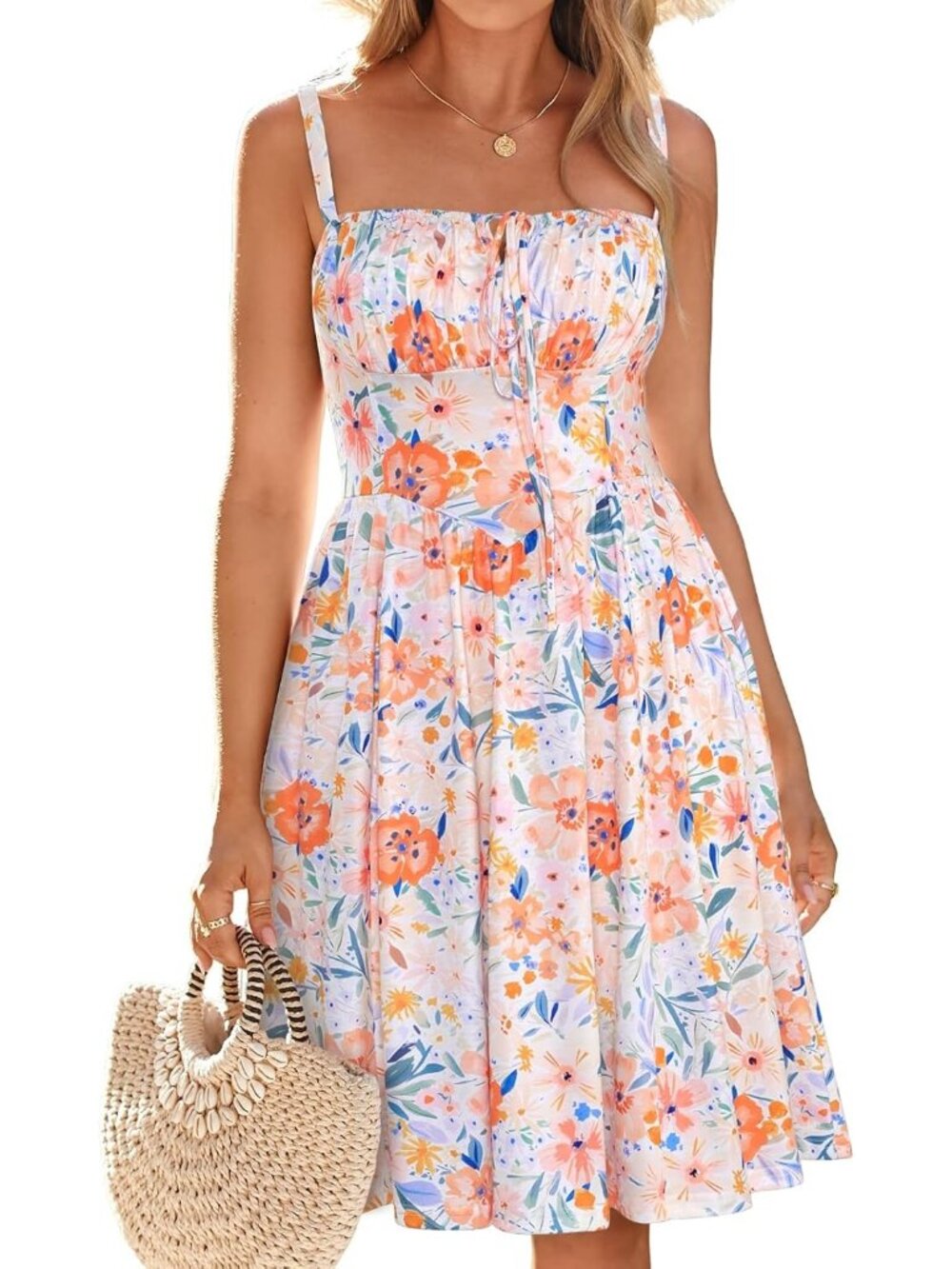 Women's Yellow Floral Summer Mini Corset Casual Dresses Spaghetti Straps Lace Up